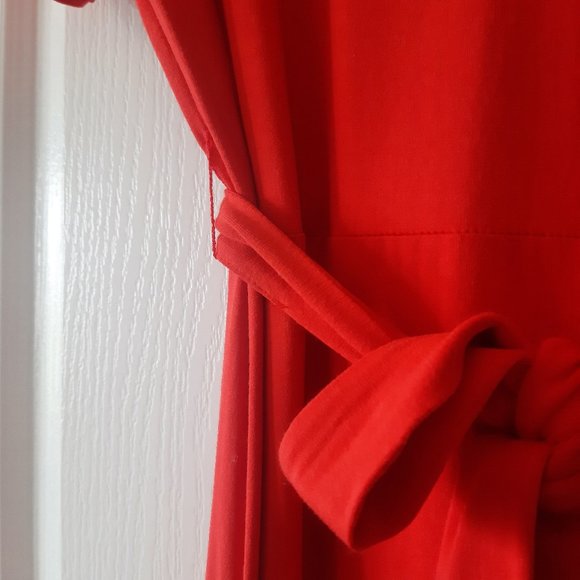 Loft Coral Red Dress with Ruffles and Tie Bow - Picture 4 of 12